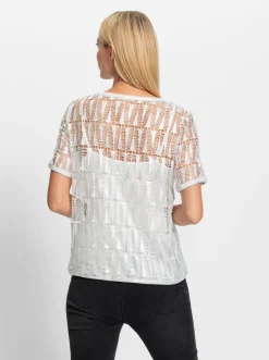 Shirts|heine 2-in-1-Shirt mit Spitze ecru-silberfarben-meliert
