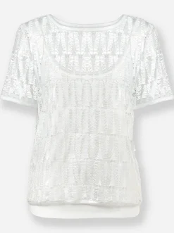 Shirts|heine 2-in-1-Shirt mit Spitze ecru-silberfarben-meliert
