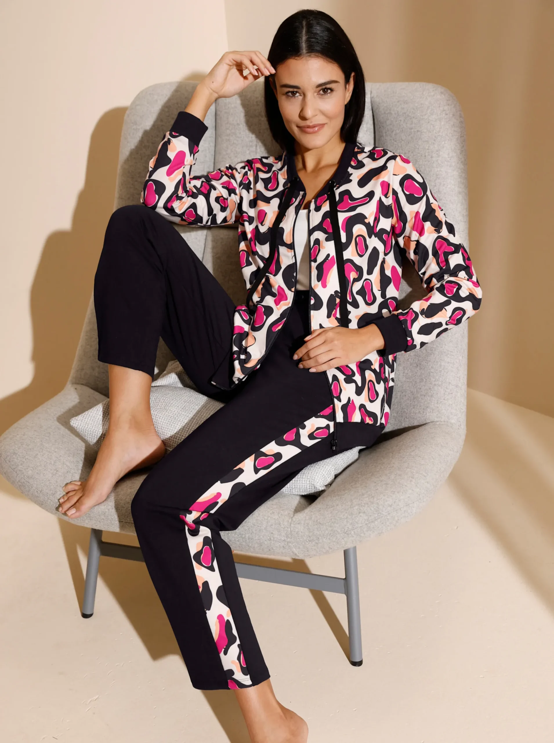 Homewear|Homewear| Jacke champagner-fuchsia-bedruckt