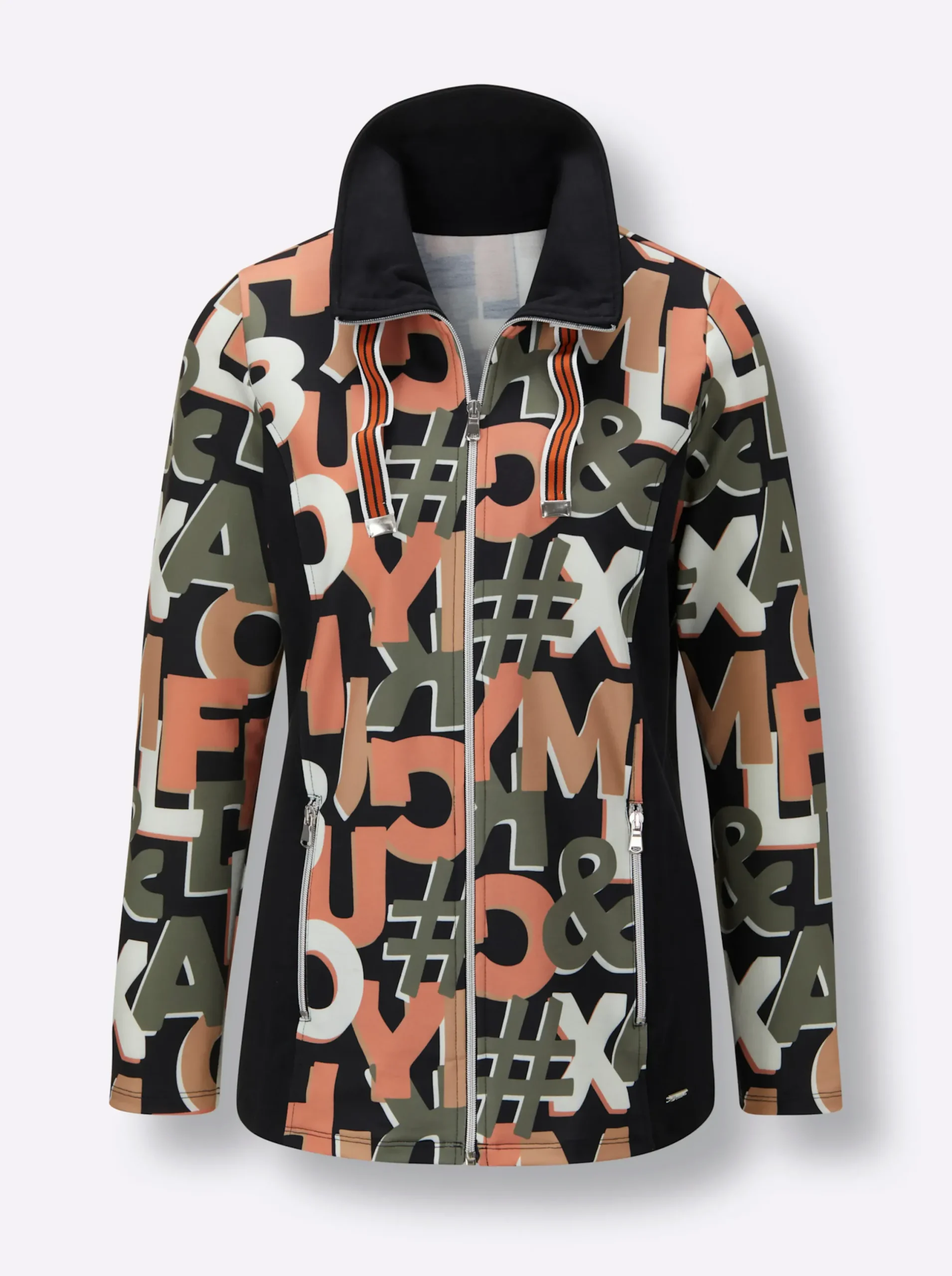 Homewear|Homewear| Jacke schwarz-papaya-bedruckt