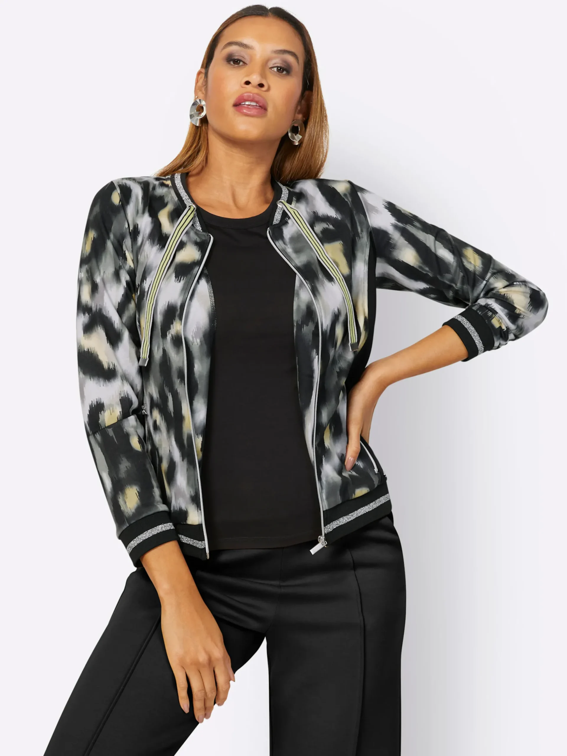 Homewear|Homewear| Jacke hellgrau-zitrone-bedruckt