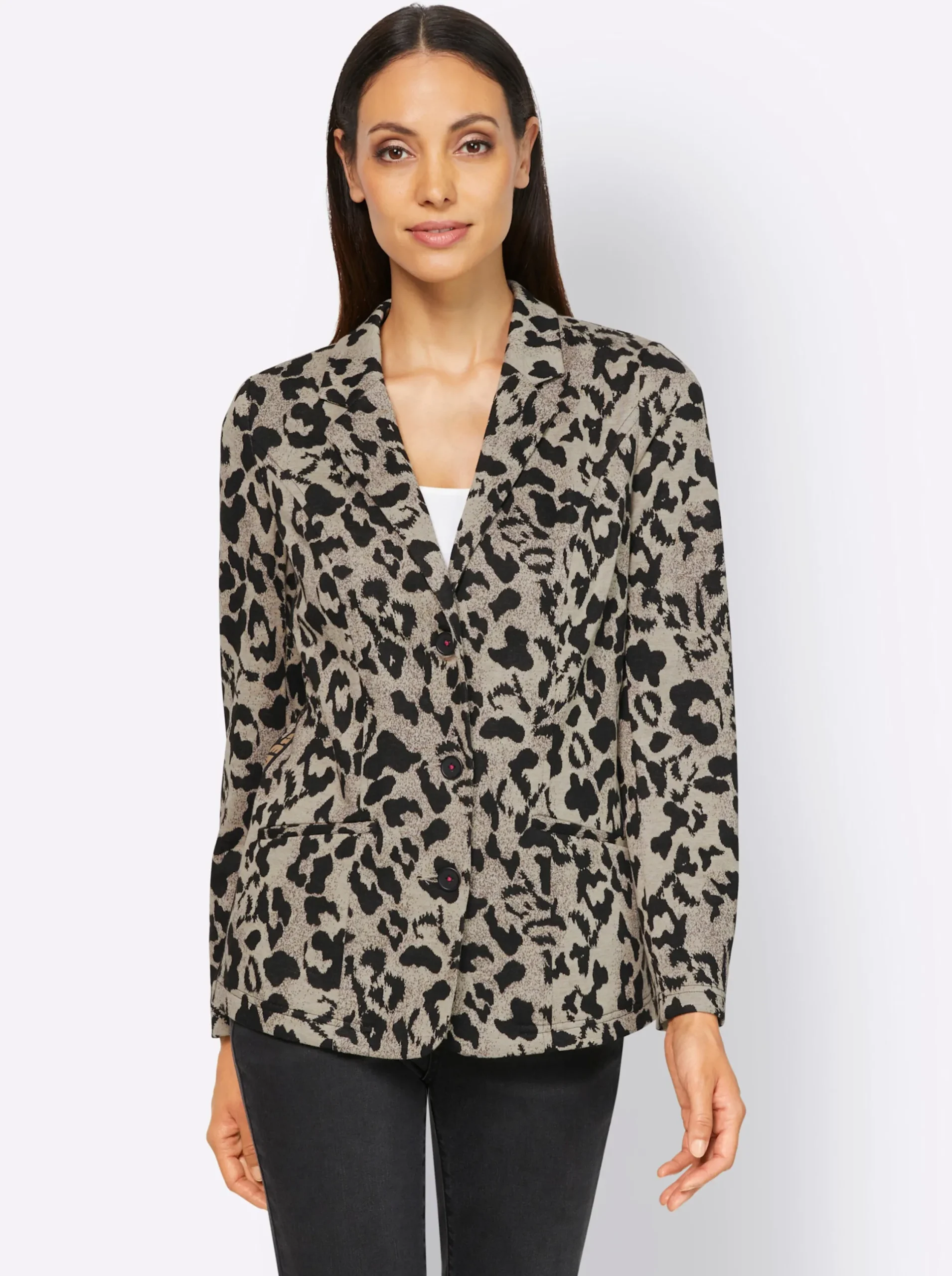 Blazer|heine Jacquardblazer mit Animal-Dessin sand-schwarz-bedruckt