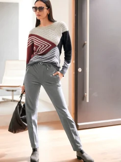 Pullover|heine Jacquard-Pullover anthrazit-bordeaux-gemustert