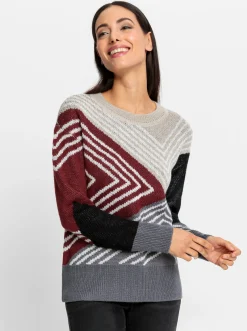 Pullover|heine Jacquard-Pullover anthrazit-bordeaux-gemustert