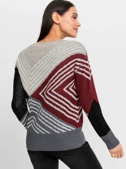Pullover|heine Jacquard-Pullover anthrazit-bordeaux-gemustert