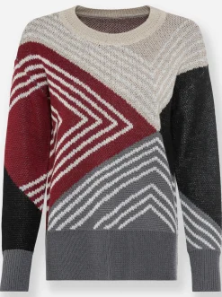 Pullover|heine Jacquard-Pullover anthrazit-bordeaux-gemustert