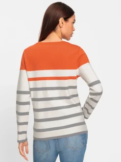 Pullover|heine Jacquardpullover orange-steingrau-gemustert