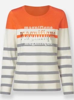 Pullover|heine Jacquardpullover orange-steingrau-gemustert
