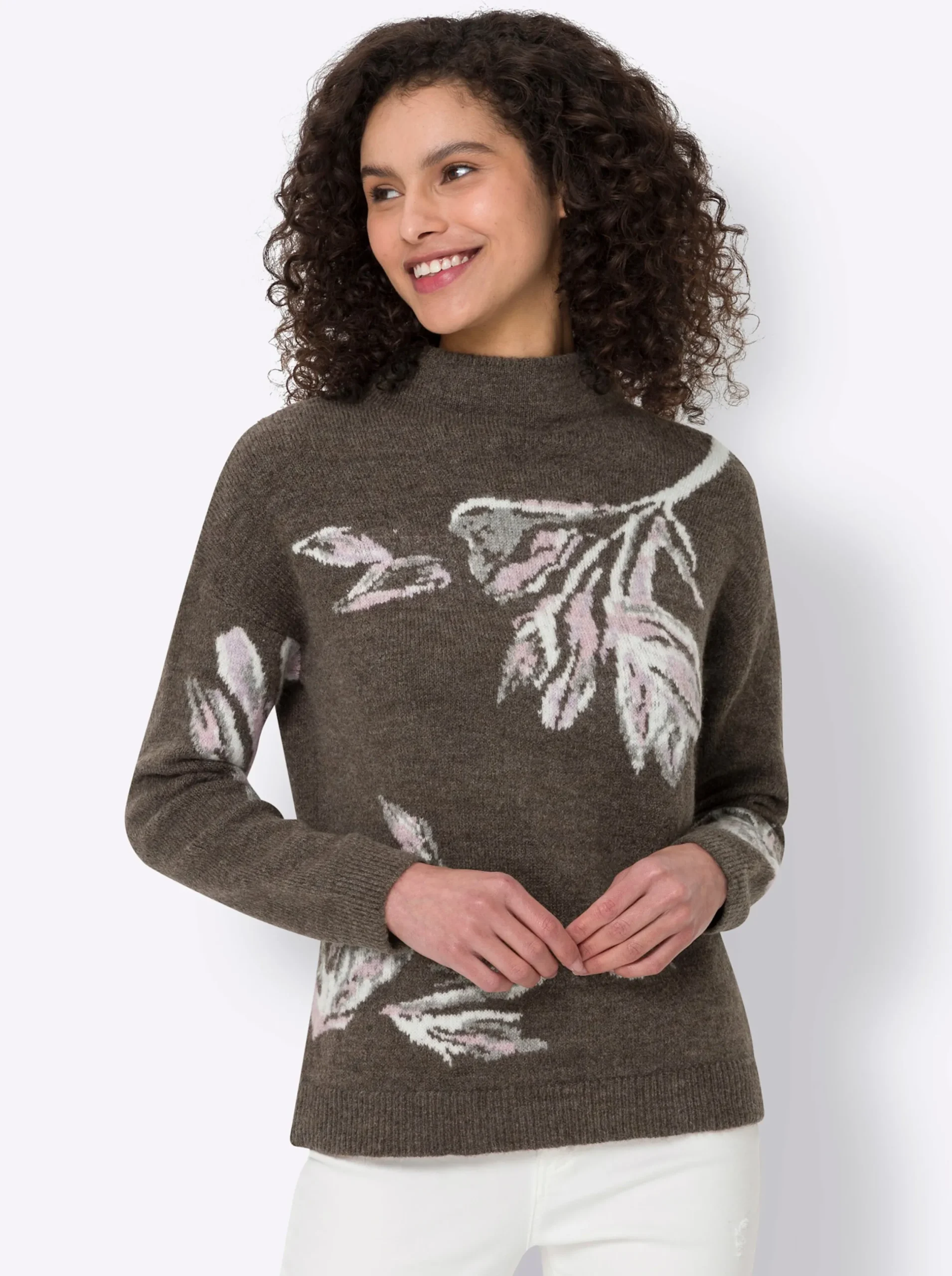 Pullover|heine Jacquard-Pullover dunkeltaupe-ecru-gemustert
