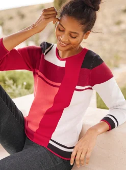 Pullover|heine Jacquardpullover im Colour-Blocking rot-schwarz-gemustert