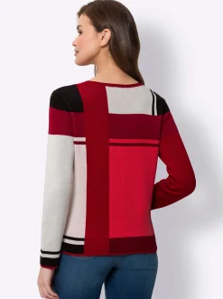 Pullover|heine Jacquardpullover im Colour-Blocking rot-schwarz-gemustert