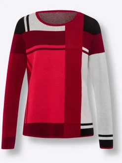 Pullover|heine Jacquardpullover im Colour-Blocking rot-schwarz-gemustert