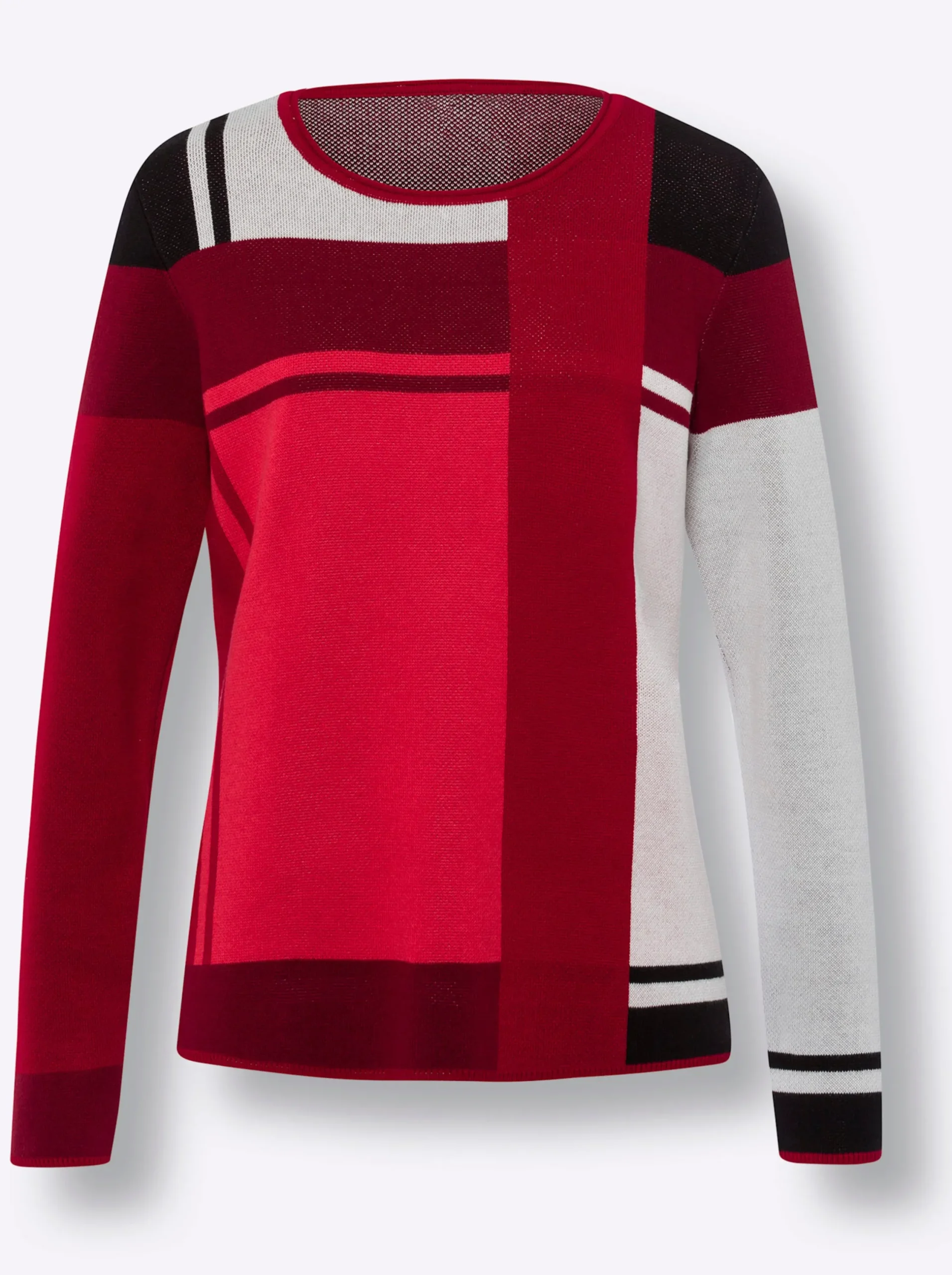 Pullover|heine Jacquardpullover im Colour-Blocking rot-schwarz-gemustert