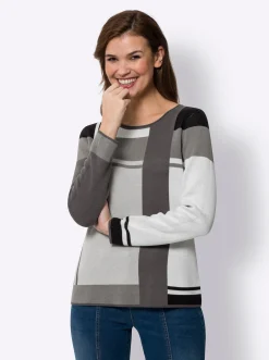 Pullover|heine Jacquardpullover im Colour-Blocking grau-schwarz-gemustert