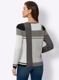 Pullover|heine Jacquardpullover im Colour-Blocking grau-schwarz-gemustert