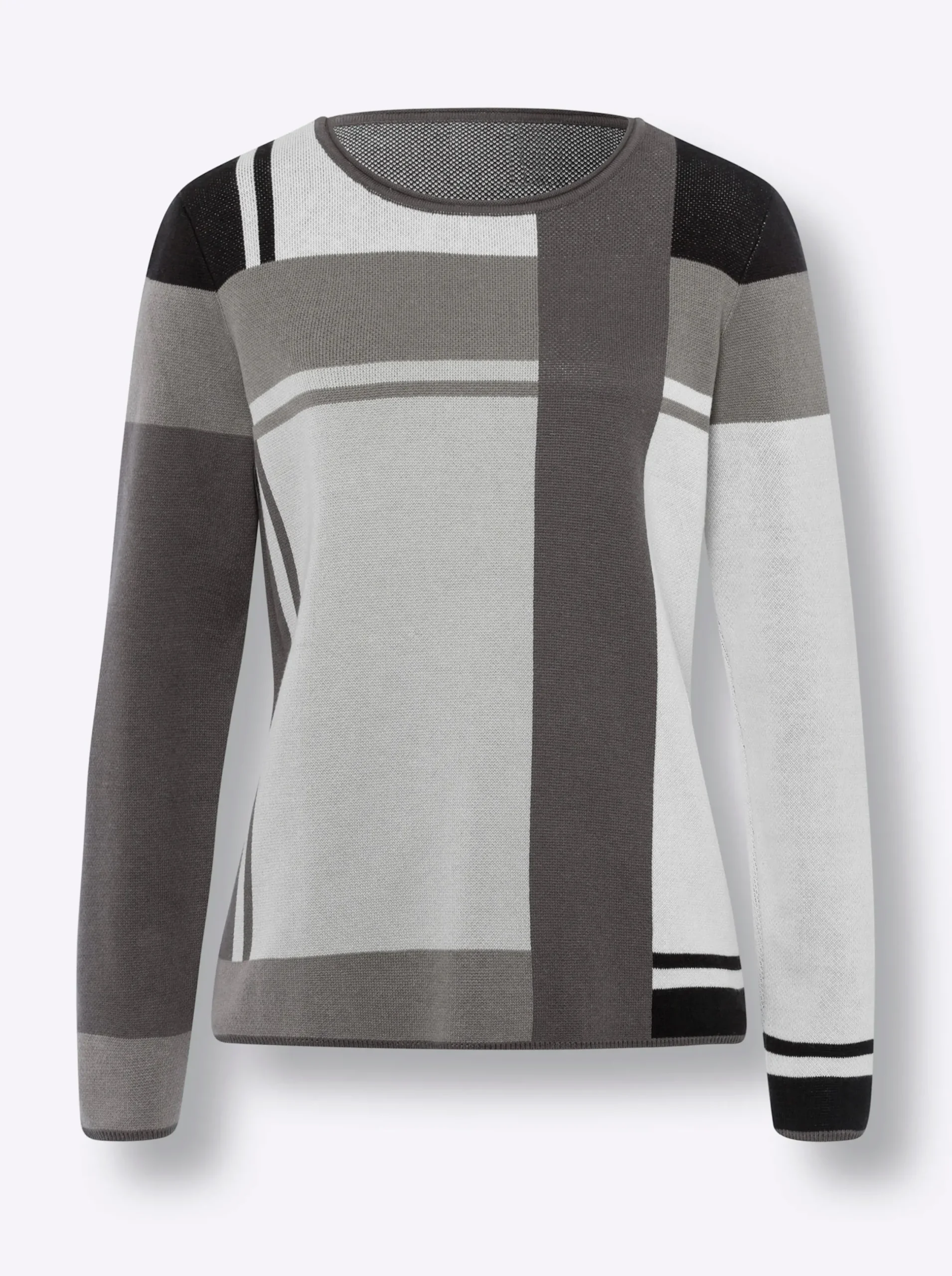 Pullover|heine Jacquardpullover im Colour-Blocking grau-schwarz-gemustert