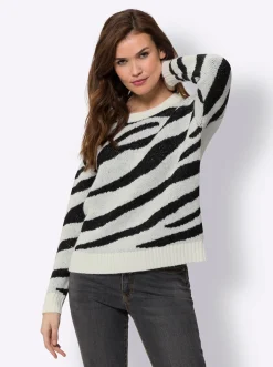 Pullover|heine Jacquardpullover im Zebramuster, verziert mit Pailletten ecru-schwarz-gemustert