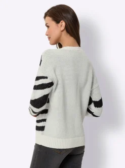 Pullover|heine Jacquardpullover im Zebramuster, verziert mit Pailletten ecru-schwarz-gemustert