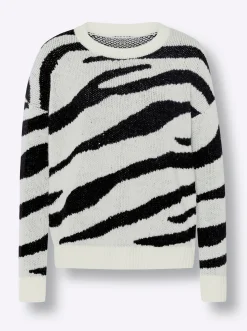 Pullover|heine Jacquardpullover im Zebramuster, verziert mit Pailletten ecru-schwarz-gemustert