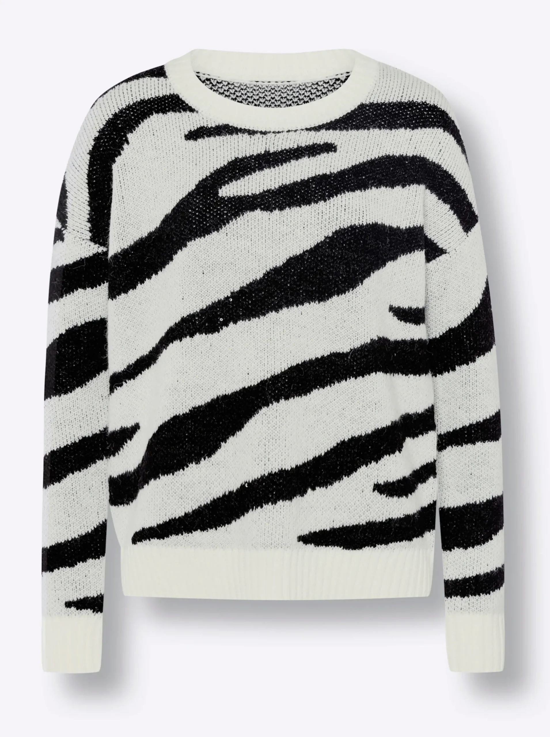 Pullover|heine Jacquardpullover im Zebramuster, verziert mit Pailletten ecru-schwarz-gemustert
