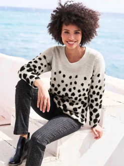 Pullover|heine Jacquard-Pullover in flauschiger Qualität sand-schwarz-gemustert