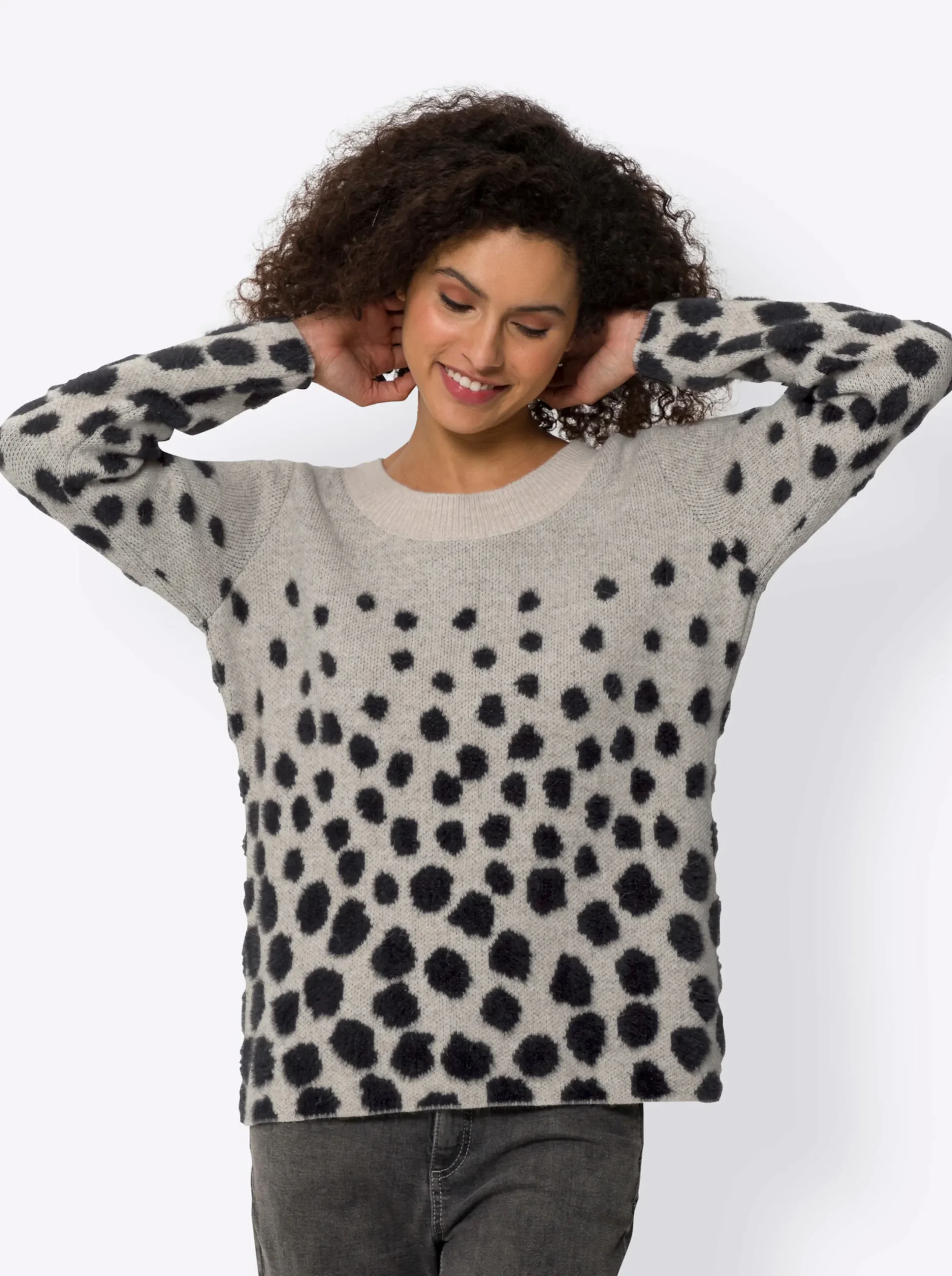 Pullover|heine Jacquard-Pullover in flauschiger Qualität sand-schwarz-gemustert