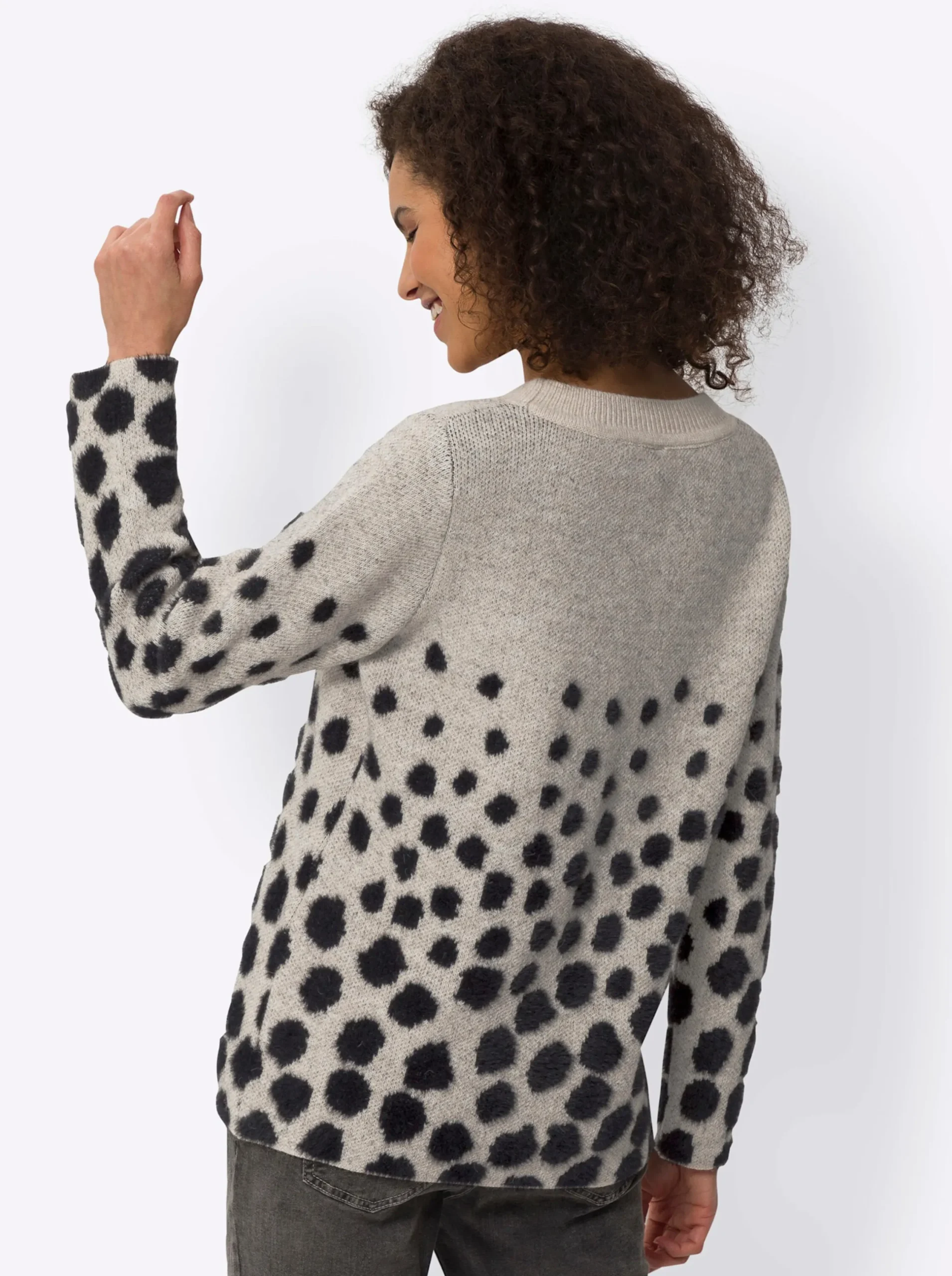 Pullover|heine Jacquard-Pullover in flauschiger Qualität sand-schwarz-gemustert