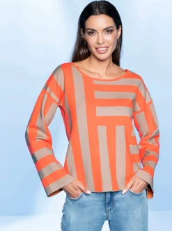 Pullover|heine Jacquard-Pullover mit Blockstreifen-Muster beige-orange-gemustert