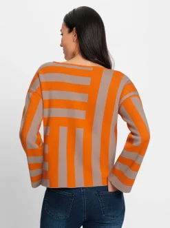 Pullover|heine Jacquard-Pullover mit Blockstreifen-Muster beige-orange-gemustert