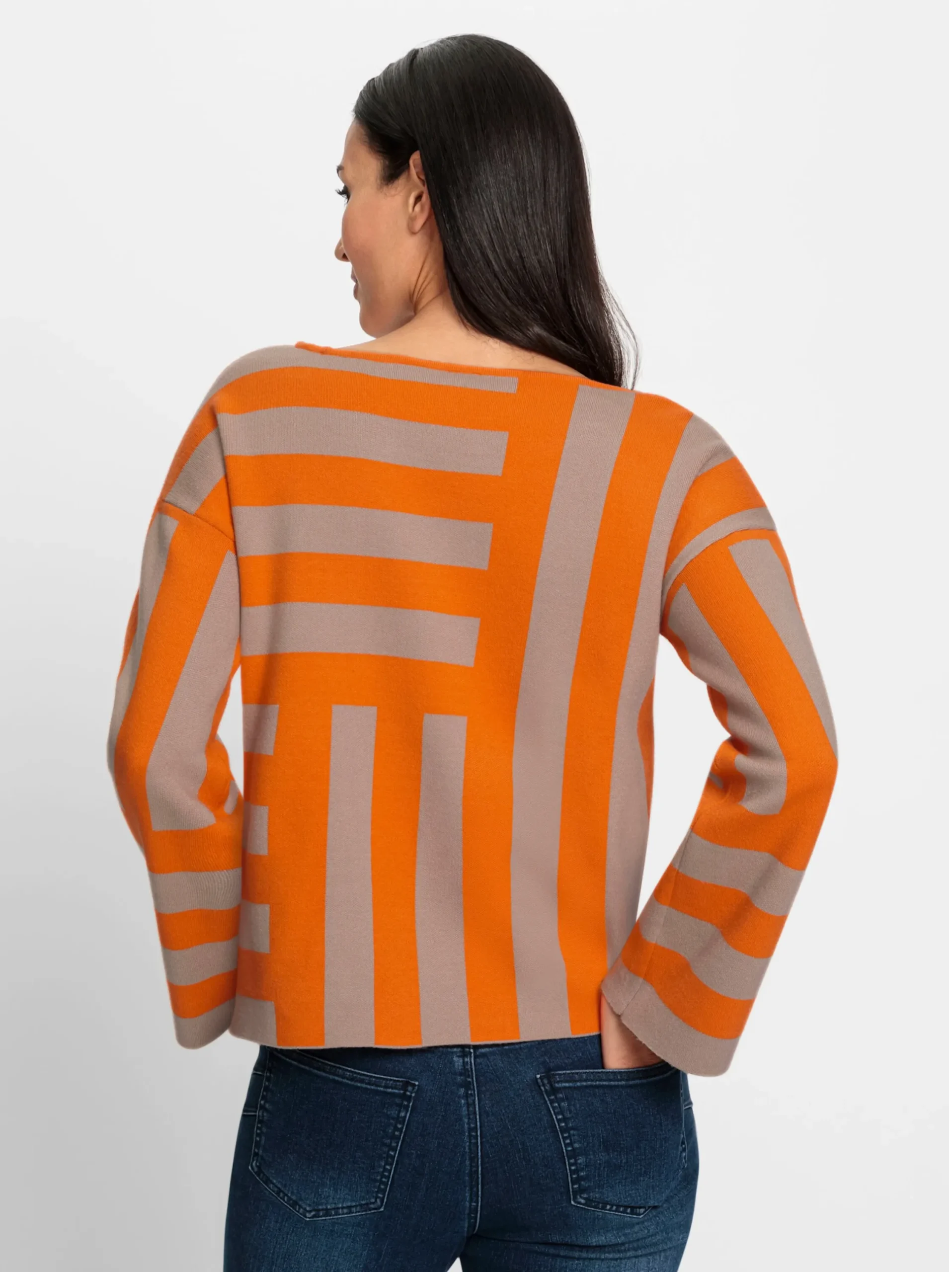 Pullover|heine Jacquard-Pullover mit Blockstreifen-Muster beige-orange-gemustert