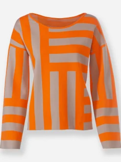 Pullover|heine Jacquard-Pullover mit Blockstreifen-Muster beige-orange-gemustert