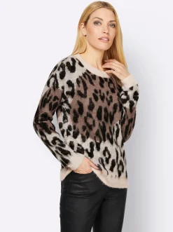 Pullover|heine Jacquardpullover mit Flauschgarn schwarz-taupe-gemustert