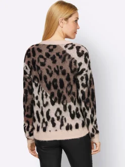 Pullover|heine Jacquardpullover mit Flauschgarn schwarz-taupe-gemustert