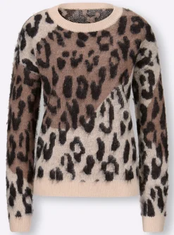 Pullover|heine Jacquardpullover mit Flauschgarn schwarz-taupe-gemustert