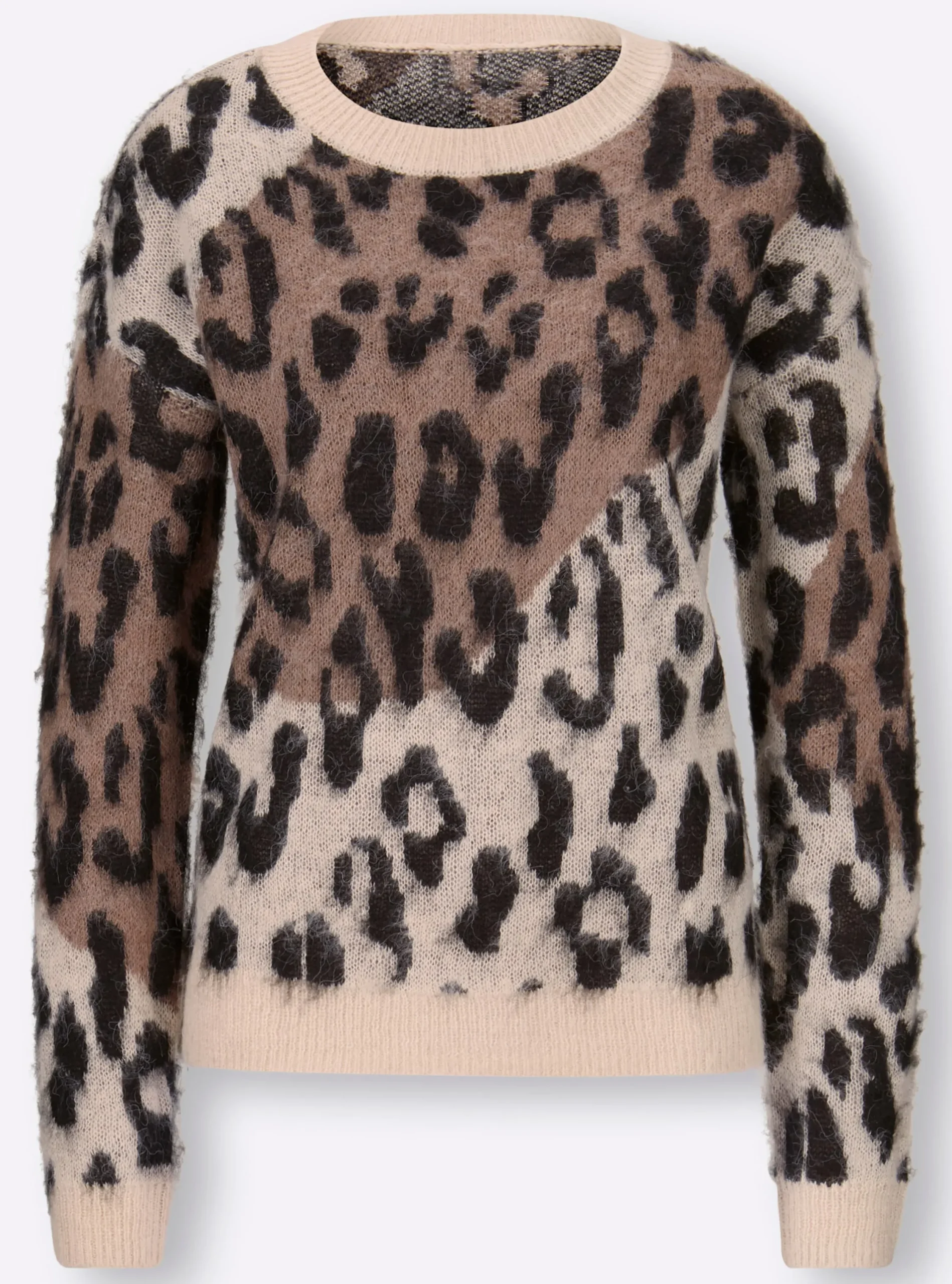Pullover|heine Jacquardpullover mit Flauschgarn schwarz-taupe-gemustert