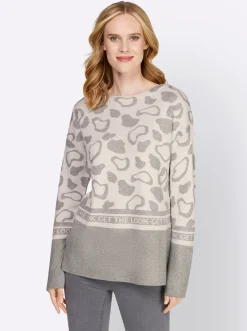 Pullover|heine Jacquardpullover mit Glanzgarn-Akzenten weiß-steingrau-gemustert