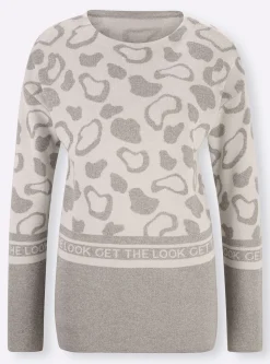 Pullover|heine Jacquardpullover mit Glanzgarn-Akzenten weiß-steingrau-gemustert