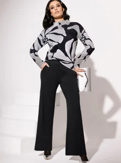 Pullover| Jacquard-Pullover mit Glitzergarn, floral schwarz-ecru-gemustert