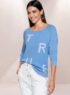 Pullover|heine Jacquard-Pullover mit Glitzergarn himmelblau-weiß-gemustert