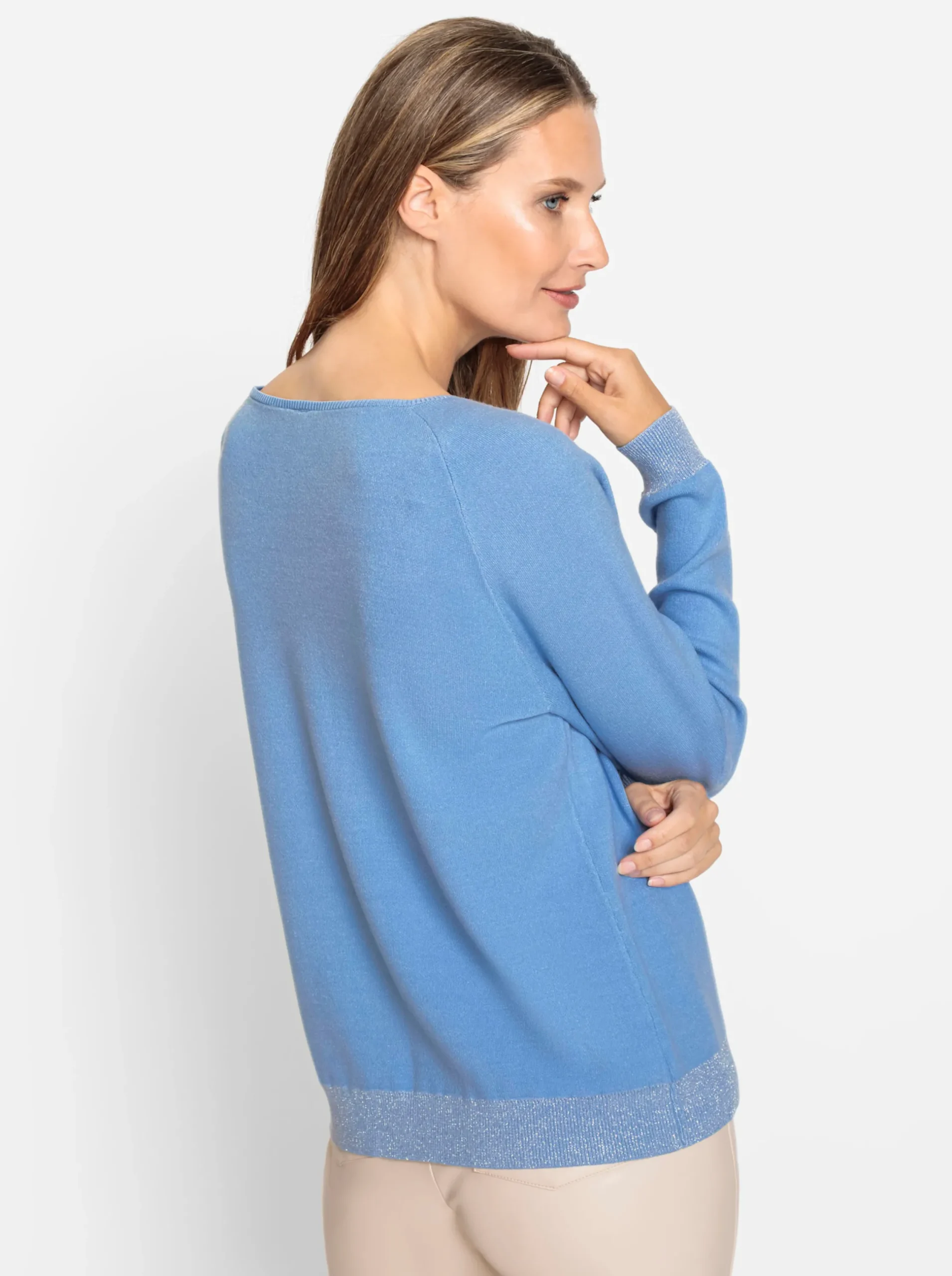 Pullover|heine Jacquard-Pullover mit Glitzergarn himmelblau-weiß-gemustert