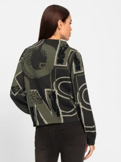 Pullover|heine Jacquard-Pullover mit Glitzersteinchen sand-khaki-gemustert