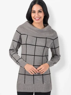 Pullover| Jacquardpullover mit großem Rollkragen grau-meliert