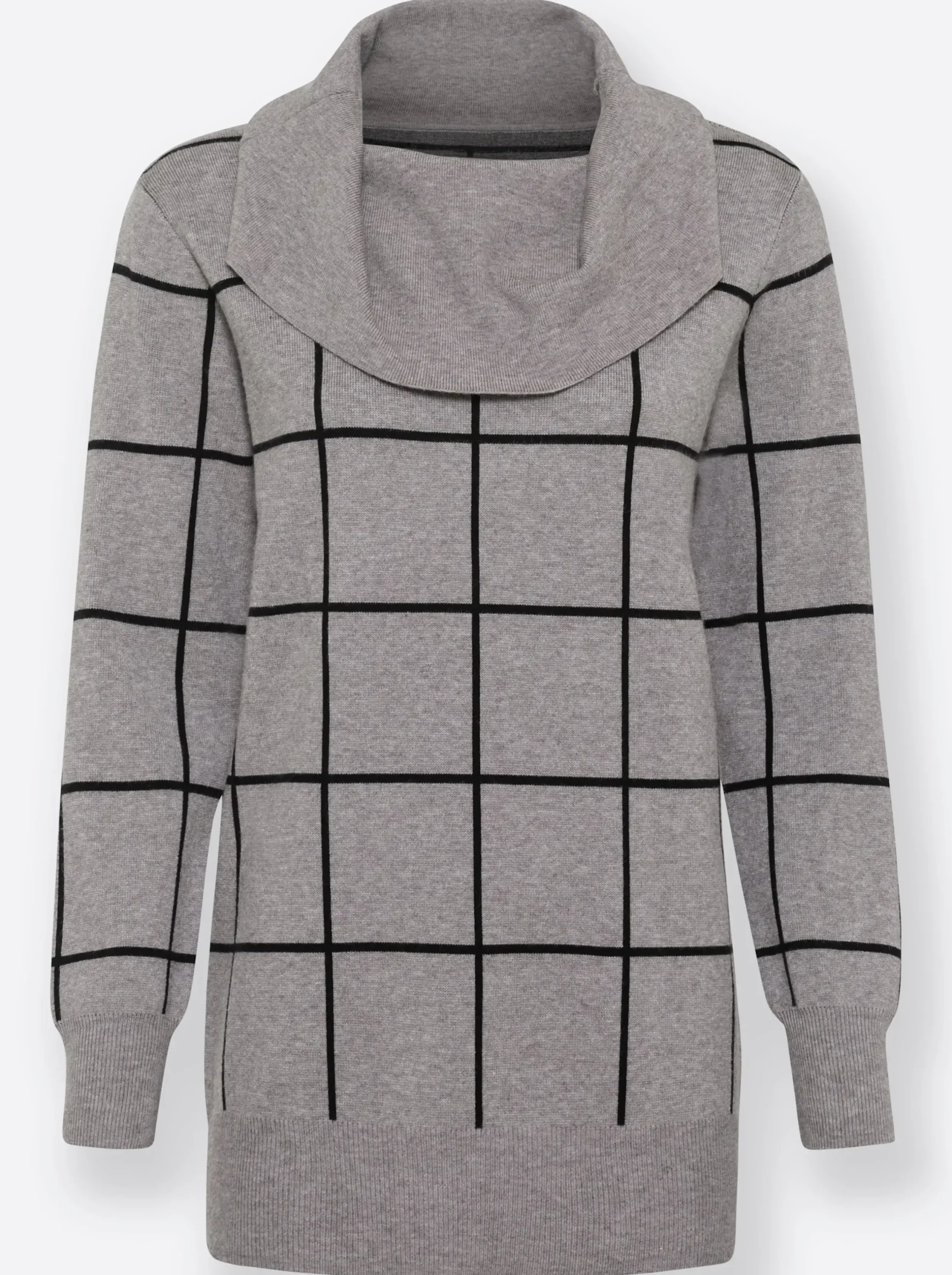 Pullover| Jacquardpullover mit großem Rollkragen grau-meliert