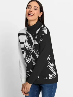 Pullover|heine Jacquardpullover mit Rollkragen schwarz-ecru-gemustert