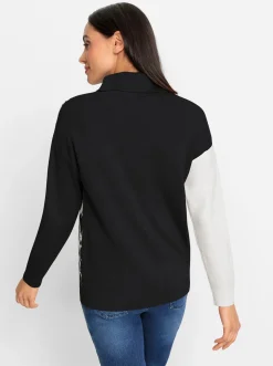 Pullover|heine Jacquardpullover mit Rollkragen schwarz-ecru-gemustert