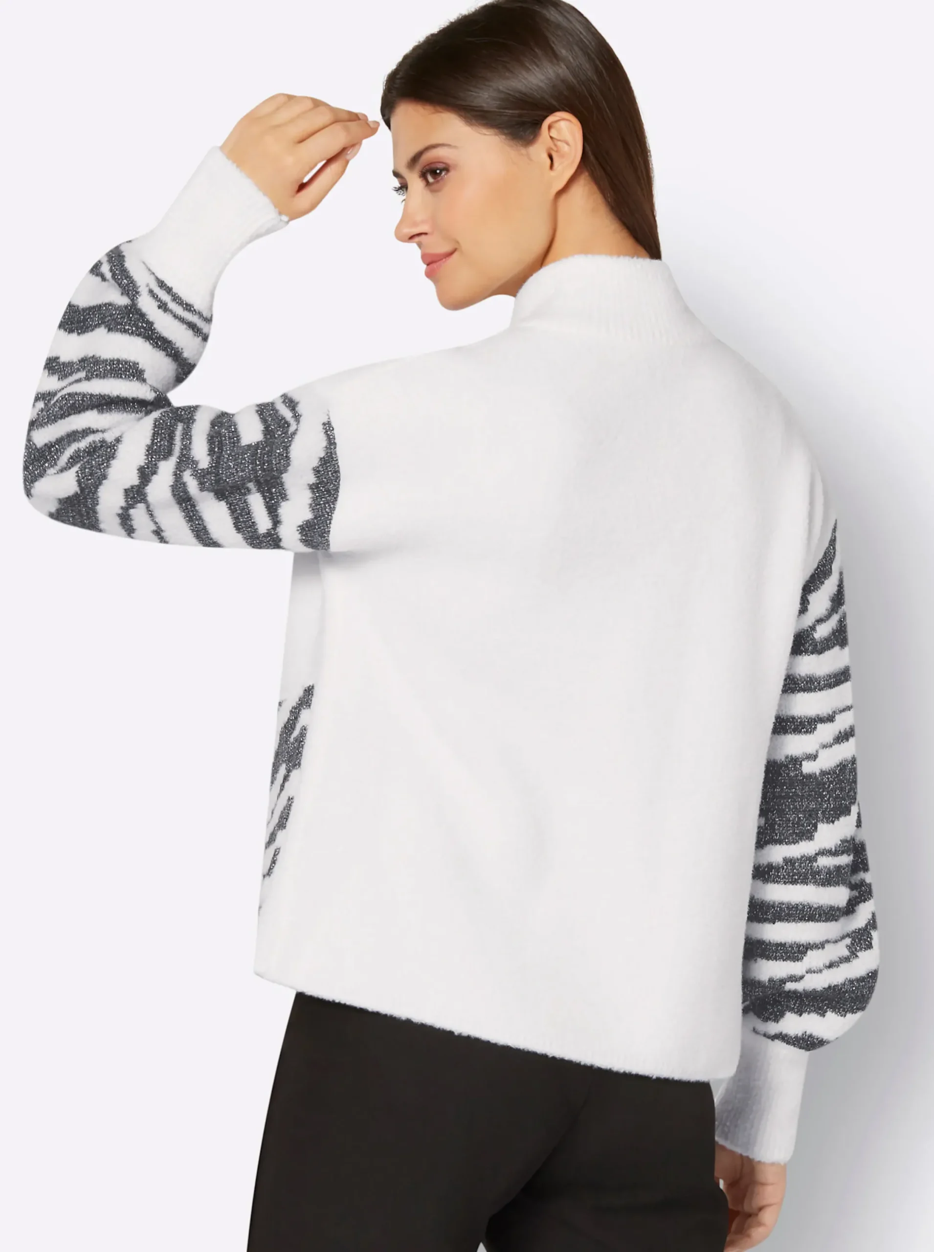 Strickjacken| Jacquardstrickjacke ecru-graphit-gemustert