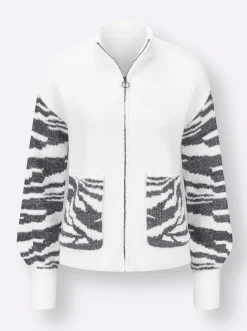 Strickjacken| Jacquardstrickjacke ecru-graphit-gemustert
