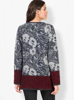 Strickjacken| Jacquardstrickjacke für Drinnen und Draußen rauchblau-gemustert