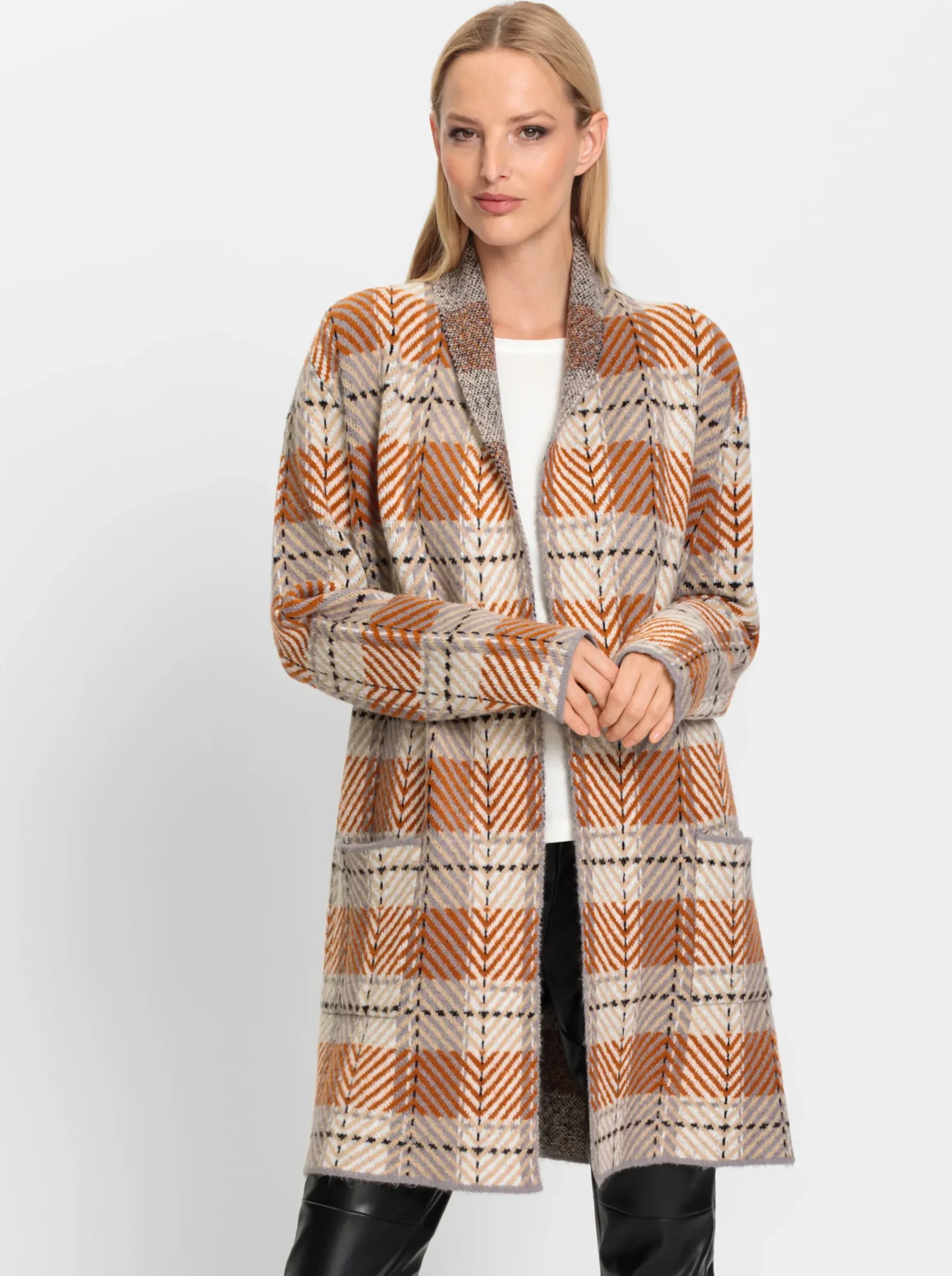 Strickjacken|heine Jacquardstrickjacke mit Schalkragen sand-braun-gemustert