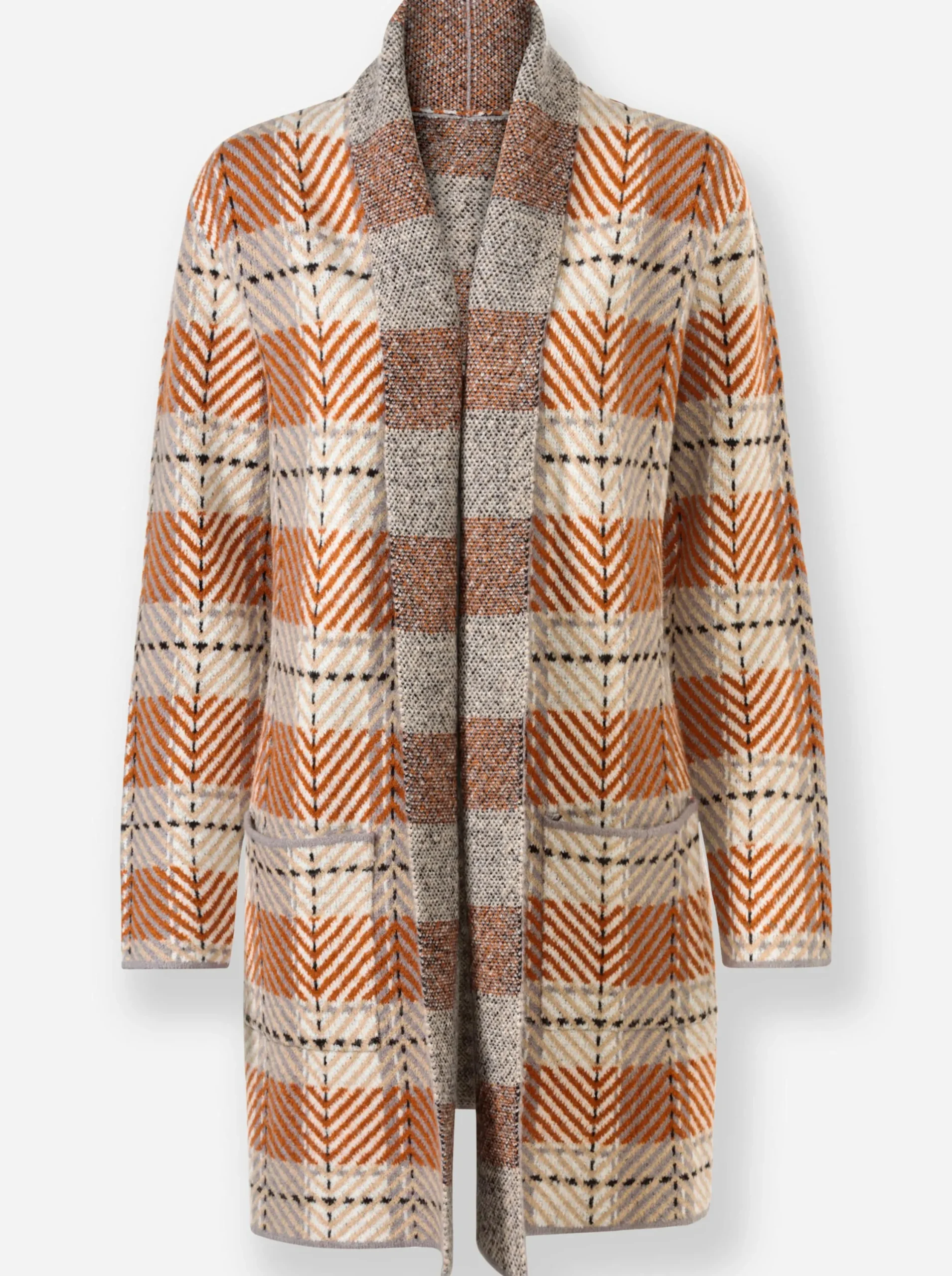 Strickjacken|heine Jacquardstrickjacke mit Schalkragen sand-braun-gemustert